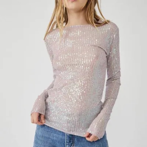 Free People Lavender Sequin Blouse Large - Picture 1 of 8